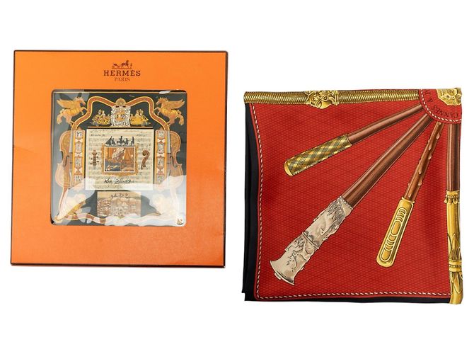 Foulard di seta Hermès Cannes et Pommeaux rosso 90 - vista 8