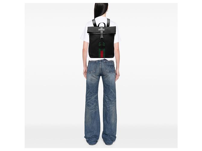 Zaino Gucci Canvas Techno Web con patta nero - vista 6