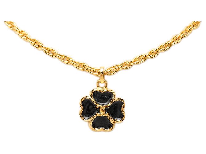 Collana con pendente a trifoglio Chanel CC placcata in oro e resina dorata D'oro - vista 2