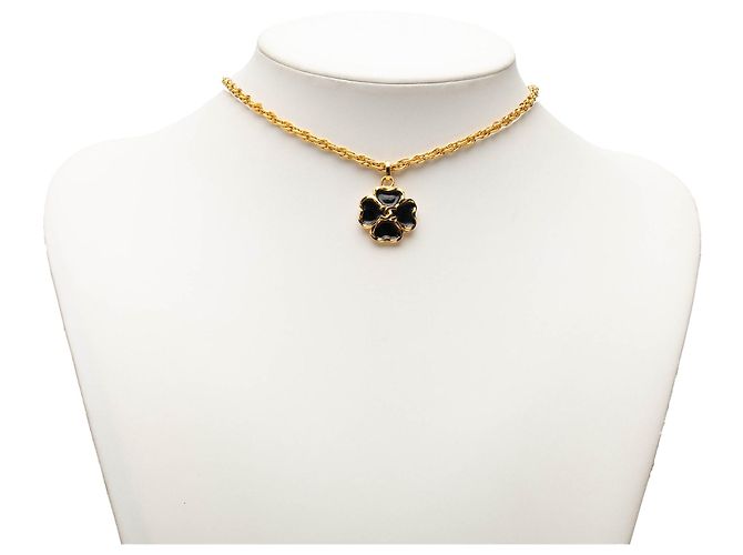 Collana con pendente a trifoglio Chanel CC placcata in oro e resina dorata D'oro - vista 7