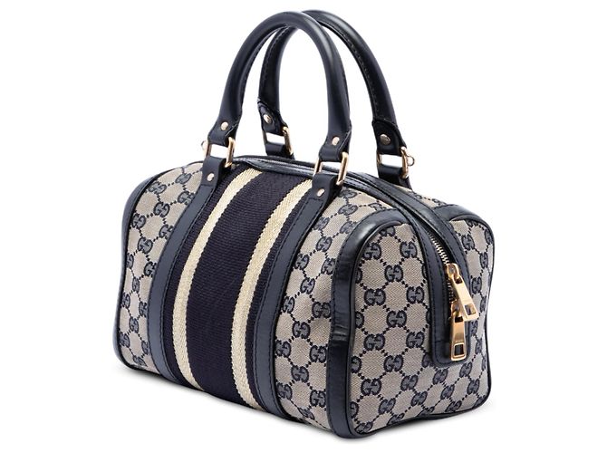 Borsa Boston Satchel Gucci Small GG Canvas Web Joy Blu - vista 2