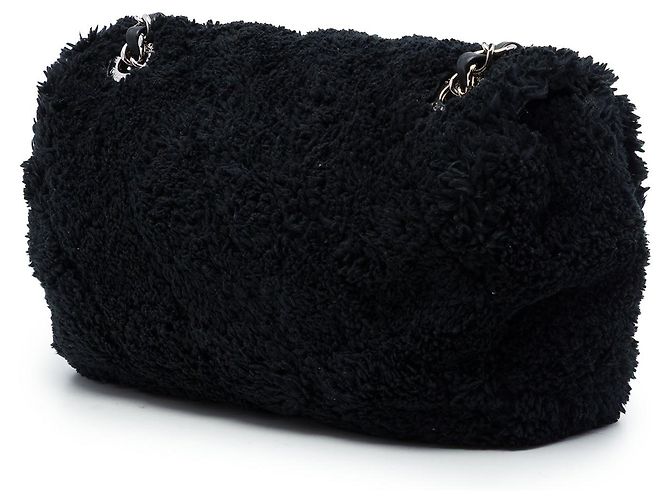 Borsa a tracolla Chanel Medium Quilted Terry Cloth Coco Beach Flap Shoulder Bag Nera Nero - vista 2