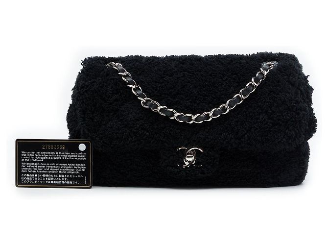 Borsa a tracolla Chanel Medium Quilted Terry Cloth Coco Beach Flap Shoulder Bag Nera Nero - vista 7