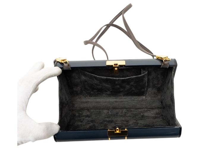 Borsa a tracolla Gucci in vernice blu con chiusura Interlocking G - vista 4