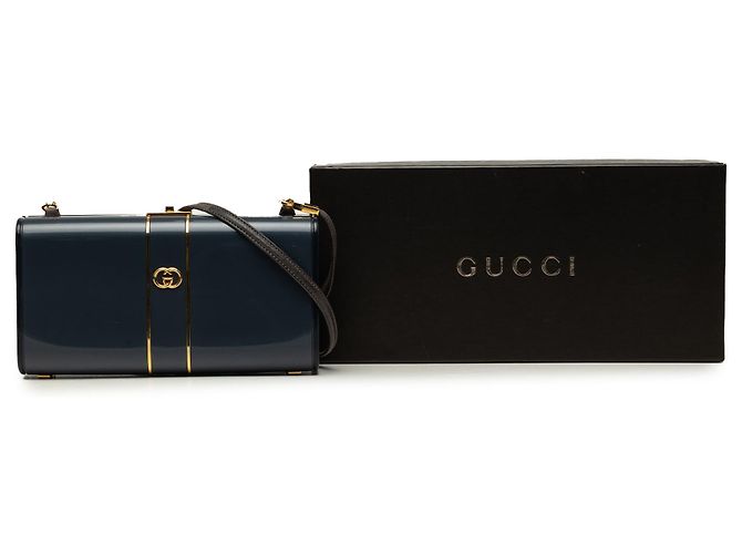 Borsa a tracolla Gucci in vernice blu con chiusura Interlocking G - vista 7