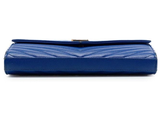 Autre Marque Borsa a tracolla portafoglio a busta Saint Laurent Grain De Poudre Chevron Monogram Blu - vista 3