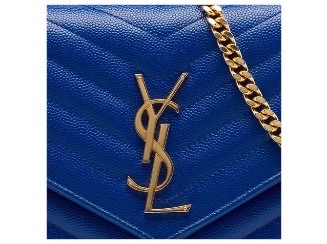 Autre Marque Borsa a tracolla portafoglio a busta Saint Laurent Grain De Poudre Chevron Monogram Blu - vista 6