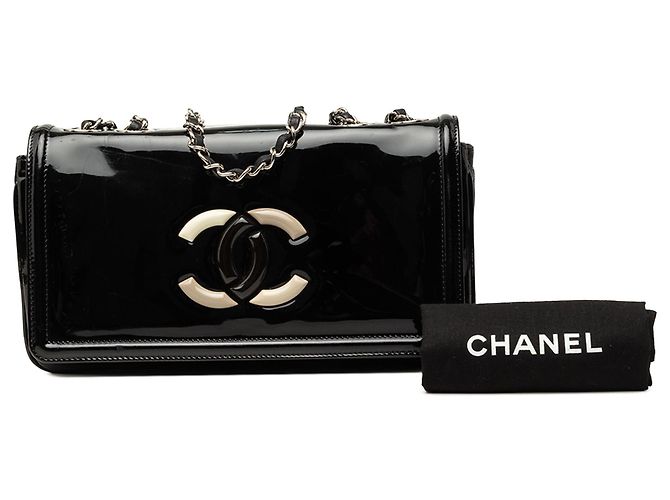 Borsa a tracolla Chanel CC Patent Lipstick Ligne Flap Nera Nero - vista 7