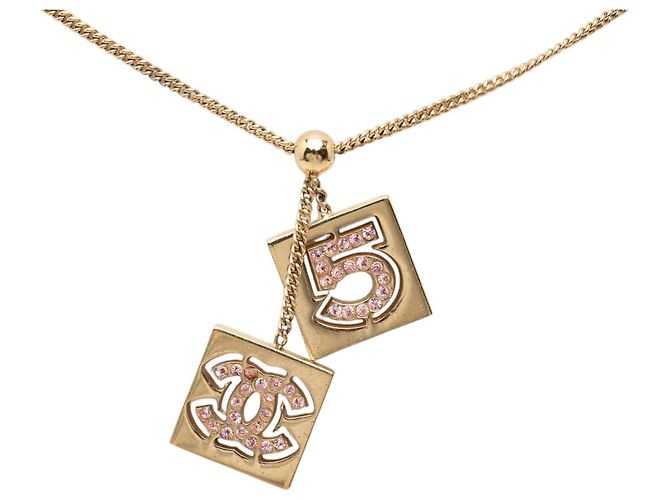 Collana con pendente Chanel CC placcata oro strass No 5 D'oro - vista 2