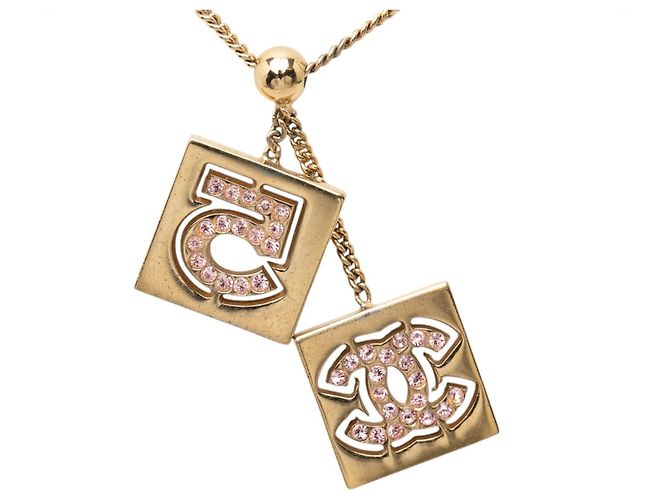 Collana con pendente Chanel CC placcata oro strass No 5 D'oro - vista 3