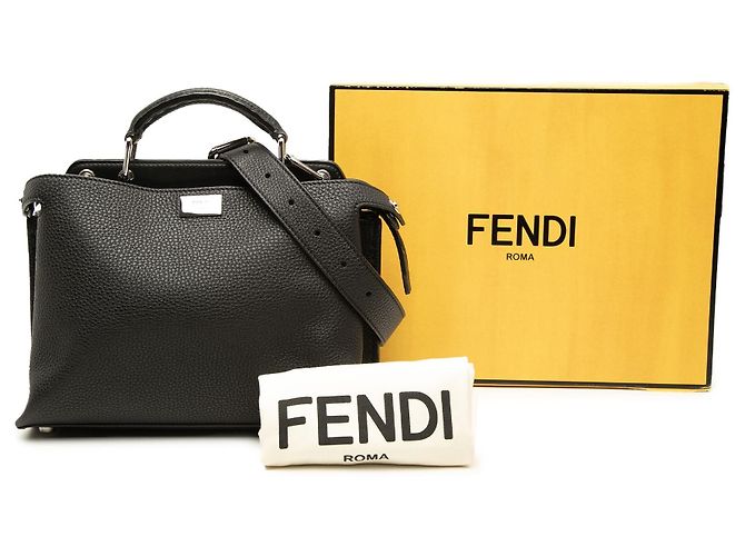 Borsa Mini Peekaboo Iconic Essential in pelle nera Fendi Nero - vista 7