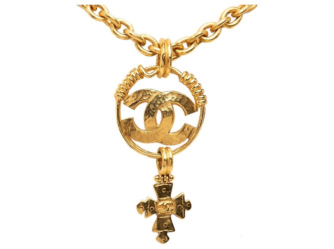 Collana con pendente a croce Chanel CC placcata oro D'oro - vista 2