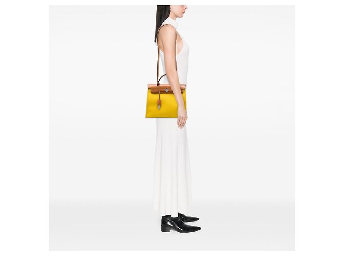 Borsa Satchel Hermès Toile Herbag Zip 31 Gialla Giallo - vista 5