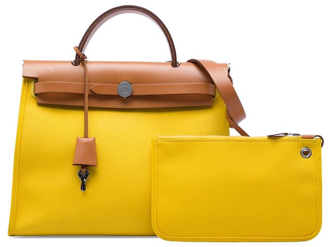 Borsa Satchel Hermès Toile Herbag Zip 31 Gialla Giallo - vista 6