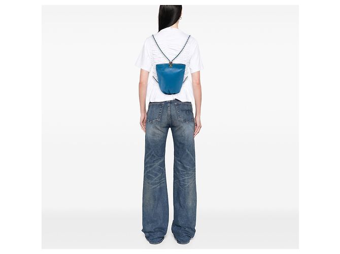 Blauer Chanel CC gesteppter Kalbsleder-Bucket-Rucksack - Ansicht 6