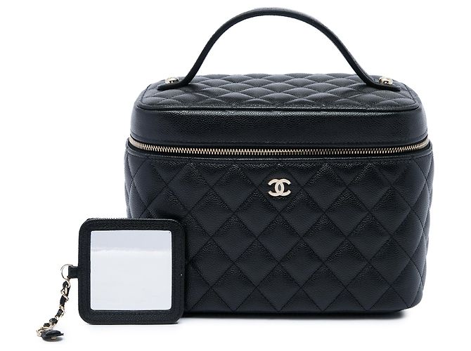 Vanity Beauty Case Chanel Medium CC Quilted Caviar Nero - vista 6