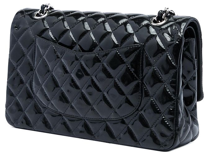 Borsa a tracolla Chanel Medium Classic Double Flap in vernice nera Nero - vista 2