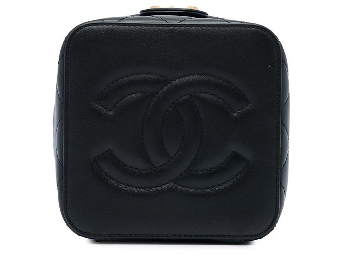 Small Vanity Case Chanel in pelle di vitello matelassé nera con catena e borsa satchel Nero - vista 3