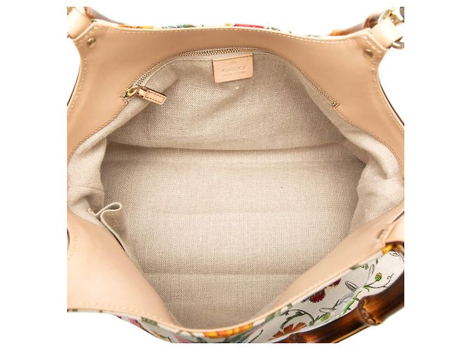 Bamboo Borsa Gucci Flora in tela bianca con bambù Bianco - vista 4