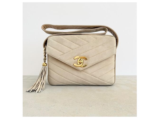 Chanel Chevron Tassel Camera Flap Bag (1994-1996) Beige - view 4