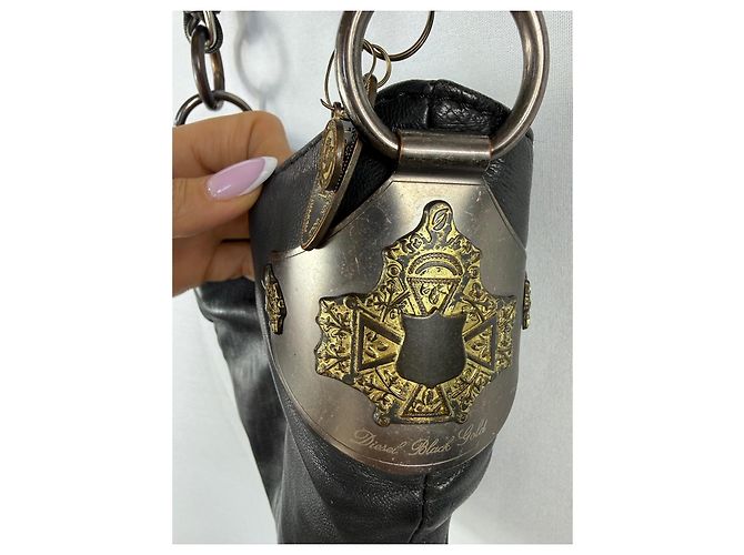 Autre Marque Borsa a tracolla in pelle Diesel Black Gold con decorazioni Nero - vista 3