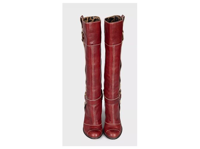 Dolce & Gabbana rote Lederstiefel runde Kappe Blockabsatz EU 37.5 Gebraucht - Ansicht 2