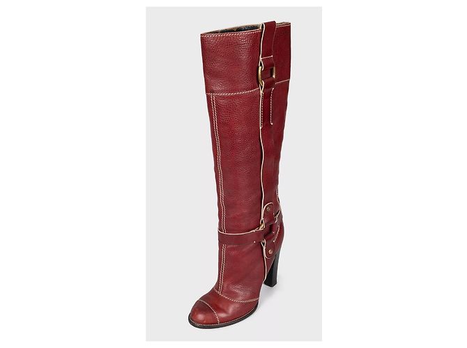 Dolce & Gabbana rote Lederstiefel runde Kappe Blockabsatz EU 37.5 Gebraucht - Ansicht 3