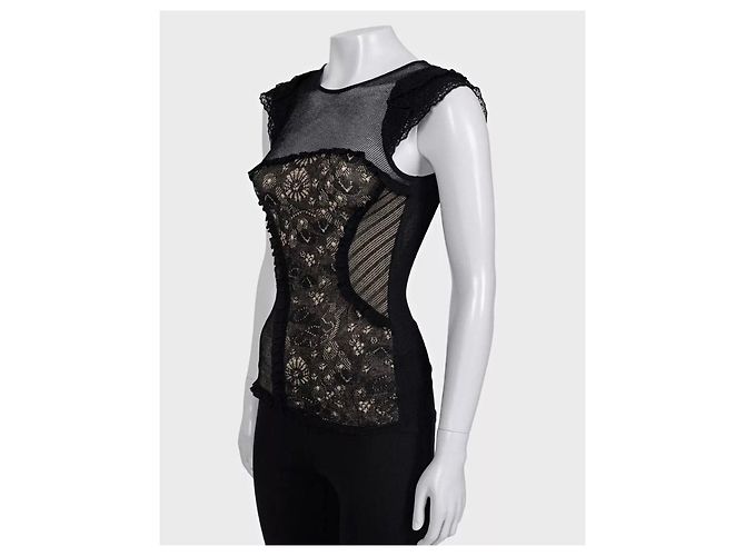 Top aderente Valentino con inserti in pizzo nero - Taglia S Usato - vista 2