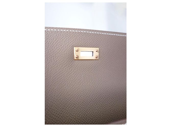 Hermès Kelly Sellier 25 Étoupe Beige Grigio - vista 10