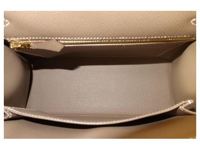 Hermès Kelly Sellier 25 Étoupe Beige Grigio - vista 12