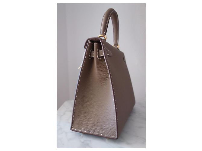Hermès Kelly Sellier 25 Étoupe Beige Grigio - vista 5