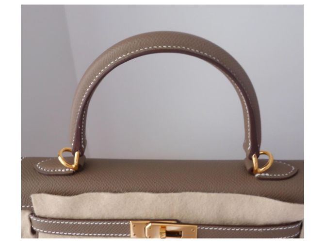 Hermès Kelly Sellier 25 Étoupe Beige Grigio - vista 6