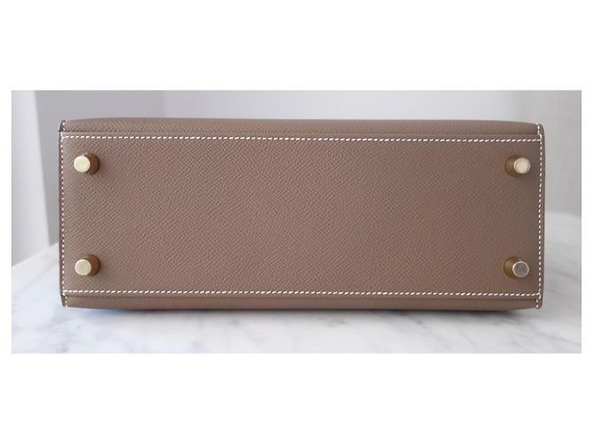 Hermès Kelly Sellier 25 Étoupe Beige Grigio - vista 7