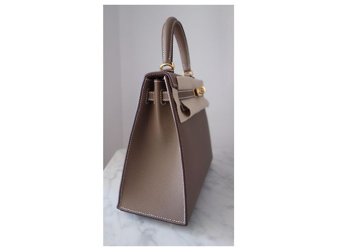 Hermès Kelly Sellier 25 Étoupe Beige Grigio - vista 9