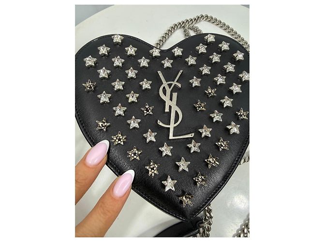 Autre Marque Borsa Saint Laurent in pelle nera a forma di cuore con stelle Nero - vista 2