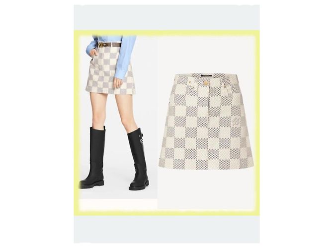 Minifalda de denim de algodón jacquard Damier Azur LOUIS VUITTON FR 40 NWT Blanco Damier ebene - vista 3