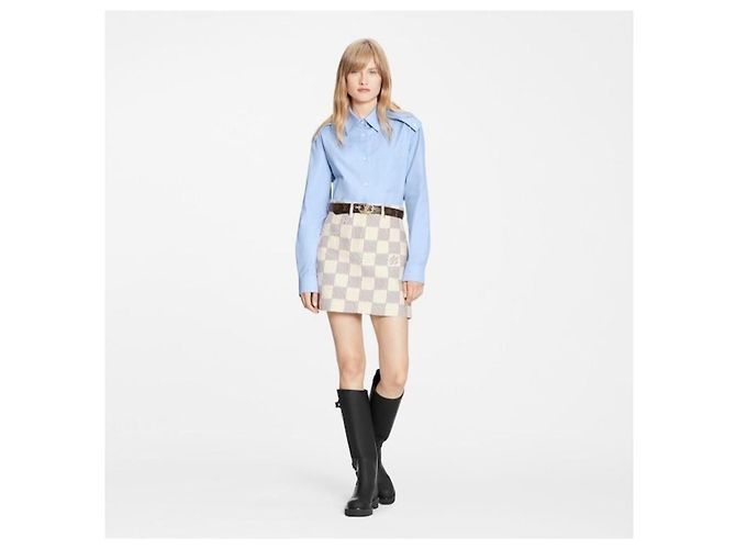 Minifalda de denim de algodón jacquard Damier Azur LOUIS VUITTON FR 40 NWT Blanco Damier ebene - vista 6
