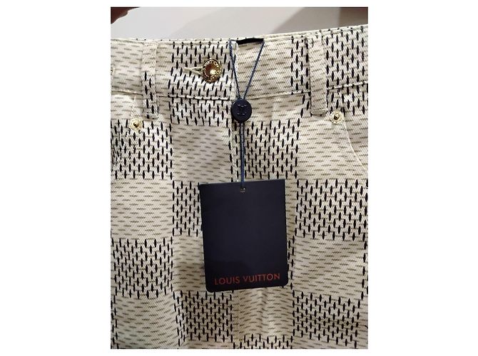 Minifalda de denim de algodón jacquard Damier Azur LOUIS VUITTON FR 40 NWT Blanco Damier ebene - vista 8
