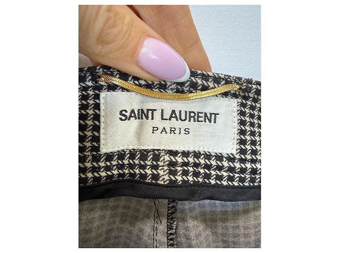 Autre Marque Pantalones de pata de gallo Saint Laurent Castaño Negro - vista 2