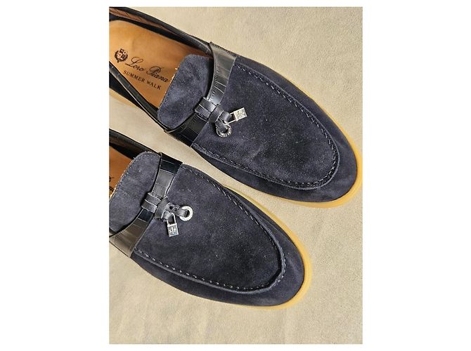 Loro Piana Summer Walk Mocassini Camoscio Nero Dettaglio Coccodrillo - vista 14