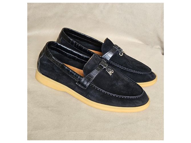 Loro Piana Summer Walk Mocassini Camoscio Nero Dettaglio Coccodrillo - vista 6