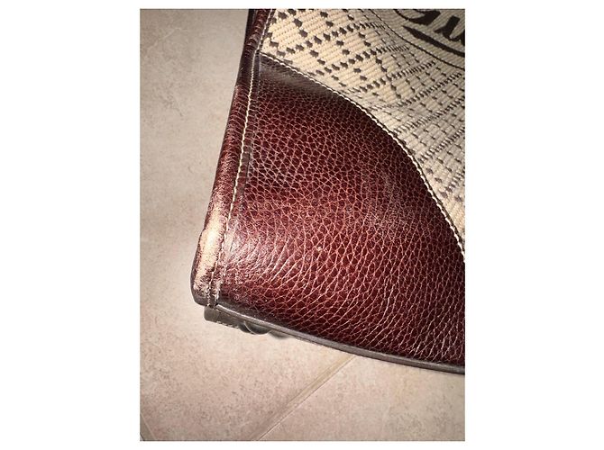 Borsa tote Gucci in tela beige e pelle marrone - vista 2