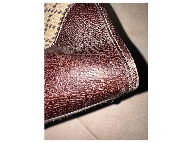 Borsa tote Gucci in tela beige e pelle marrone - vista 3