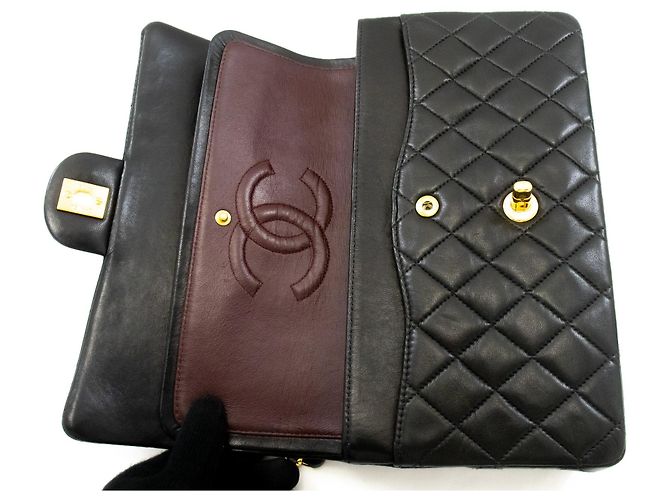 Borsa a tracolla con catena CHANEL Classic Double Flap 10" in pelle di agnello nera Nero - vista 11