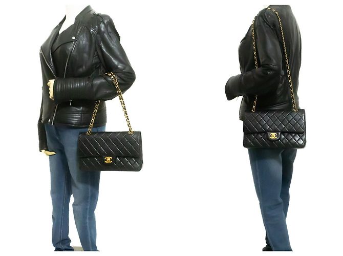 Borsa a tracolla con catena CHANEL Classic Double Flap 10" in pelle di agnello nera Nero - vista 12