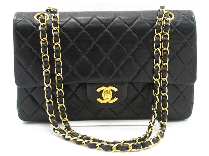 Borsa a tracolla con catena CHANEL Classic Double Flap 10" in pelle di agnello nera Nero - vista 2