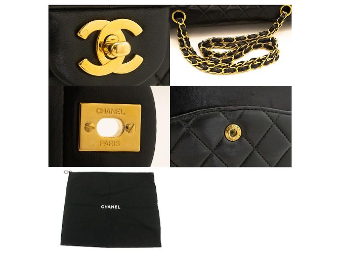 Borsa a tracolla con catena CHANEL Classic Double Flap 10" in pelle di agnello nera Nero - vista 7
