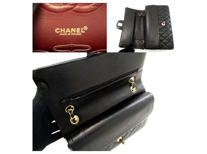 Borsa a tracolla con catena CHANEL Classic Double Flap 10" in pelle di agnello nera Nero - vista 8