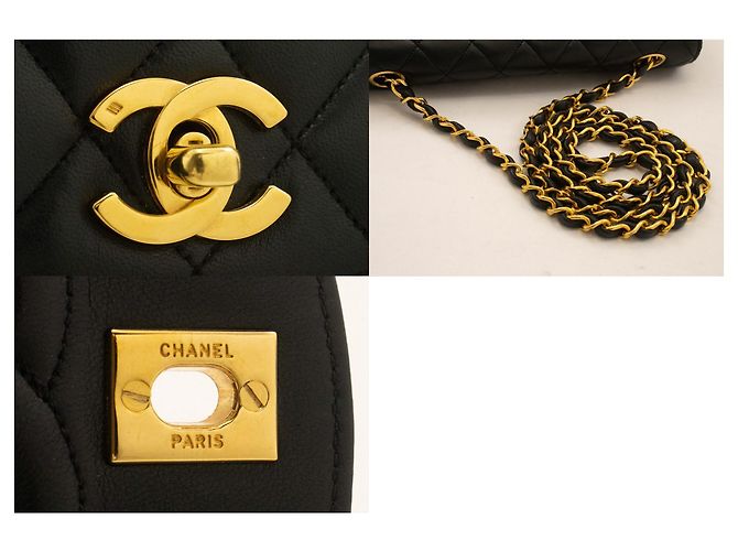 Bolsa de Ombro com Corrente Meia Lua CHANEL Tiracolo Preta Matelassê com Aba Preto - vista 7
