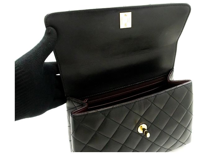 Borsa a mano CHANEL in Lamskin Top Handle Small Bag Kelly Black Flap Nero - vista 11
